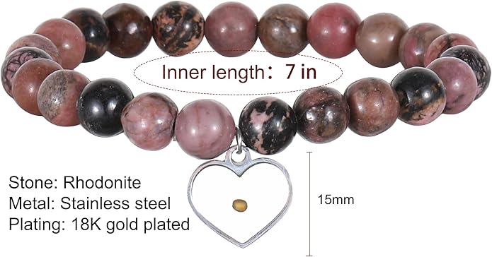 Miscarriage Gift Heart Charm Stretch Bracelet Crystals and Healing Stones Bracelet for Mother Father