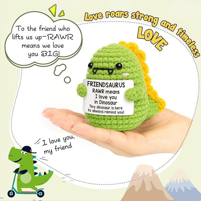 Mini Friends Gift for Women Friend Birthday Gifts I Love You Friendsaurus Handmade Positive Crochet Dinosaur for Friendship Emotional Inspirational Chrismas Thank You Gifts for Bestie Best Friend BFF