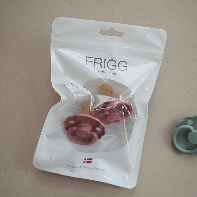 FRIGG Daisy Natural Rubber Baby Pacifier | Made in Denmark | BPA-Free (Powder Blush/Cream, 6-18 Months) 2-Pack