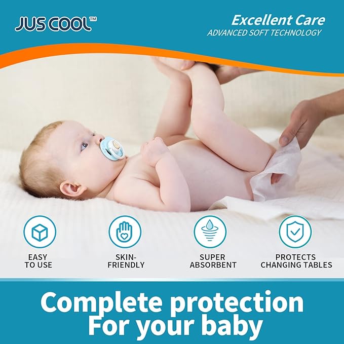 JUS COOL Baby Disposable Changing Pads, 13”x 18”(200+1 Count) Underpads Portable Diaper Changing Pads, Soft Bed Pads Ultra Absorbent and Waterproof