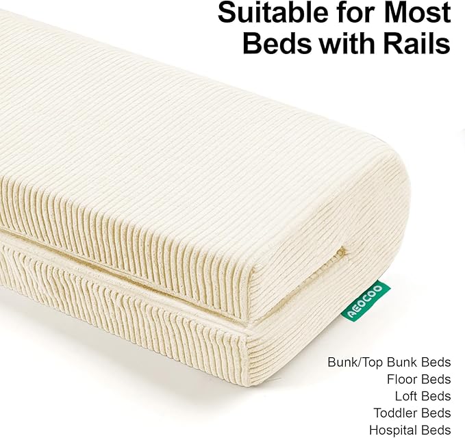 Bed Rail Bumpers Protector, Hospital Bed Rails Padding, Loft Beds and Bunk Beds Bumpers Protector, Premium Soft Memory Foam - Anti-Bump | Fall Prevention, Size 27.6 x 5.5 x 7.9 Inches, Beige