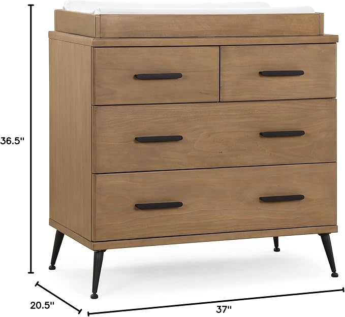 Delta Children Sloane 4 Drawer Dresser with Changing Top - Greenguard Gold Certified, Acorn/Matte Black