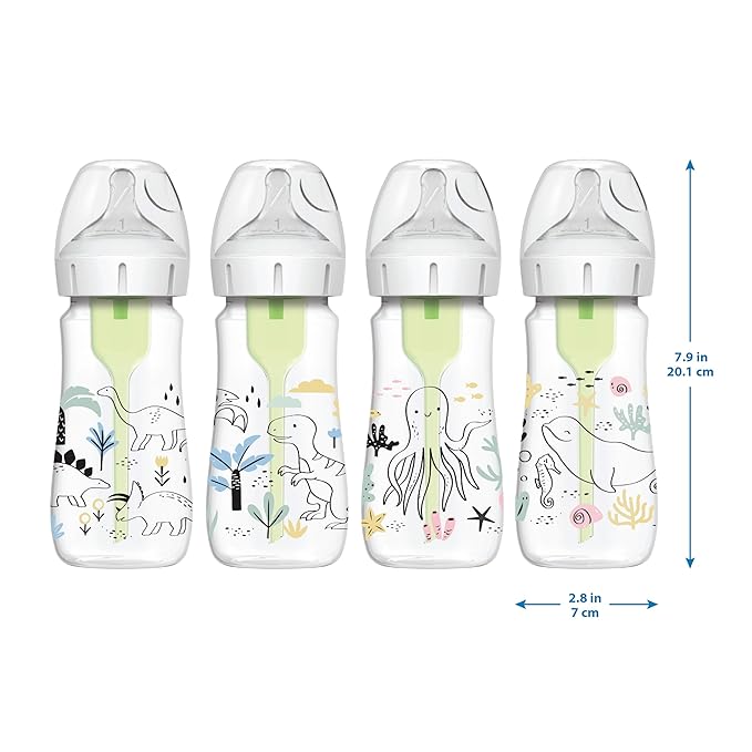 Dr. Brown’s Natural Flow Anti-Colic Options+ Wide-Neck Baby Bottle Designer Edition Bottles, Ocean Decos, 9 oz/270 mL, Level 1 Nipple, 2-Pack, 0m+