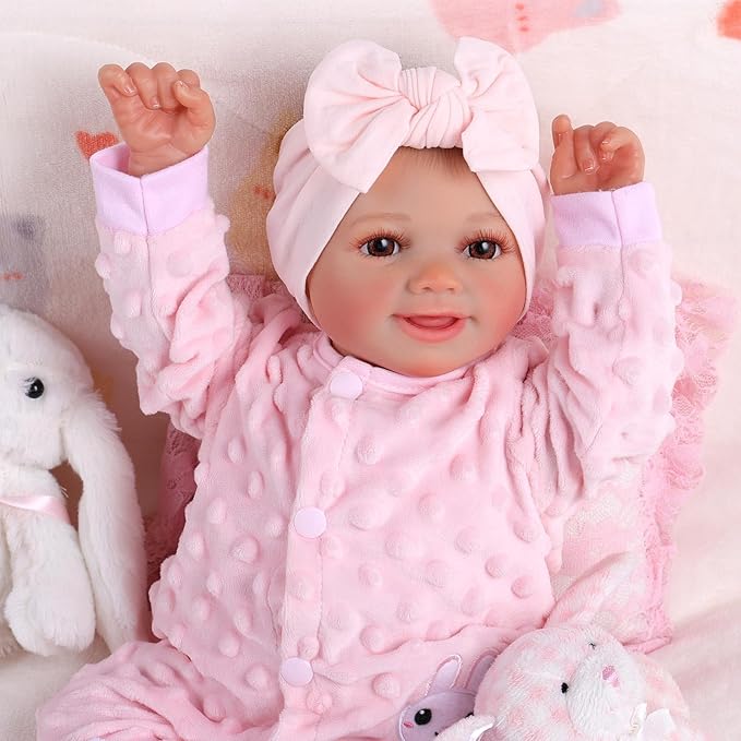 BABESIDE Reborn Baby Dolls Silicone Full Body Sunny - 17 Inch Cute Soft Realistic Baby Doll Poseable Smiling Real Life Baby Dolls with Complete Accessories for 3+ Years Old Gifts, Pretend Play
