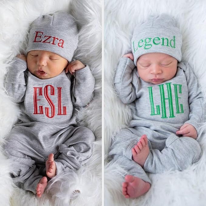 Personalized Baby Romper Hospital Newborn Coming Home Outfit Custom Embroidery Name Infant Sleepwear Gift for Baby Shower