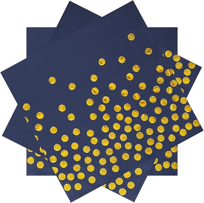 13 x 13 Inches Blue Party Napkins,Blue and Gold Beverage Napkin,100PCS Gold Dot Cocktail Paper Napkins for Birthday Wedding Graduation 2025