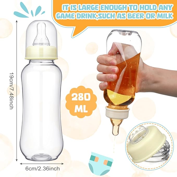 Hushee 12 Sets Funny Plastic Bottle Chug Baby Shower Games Diaper Baby Shower Game Gender Reveal Race Gifts Decoration for Adults Boys Girls (White)