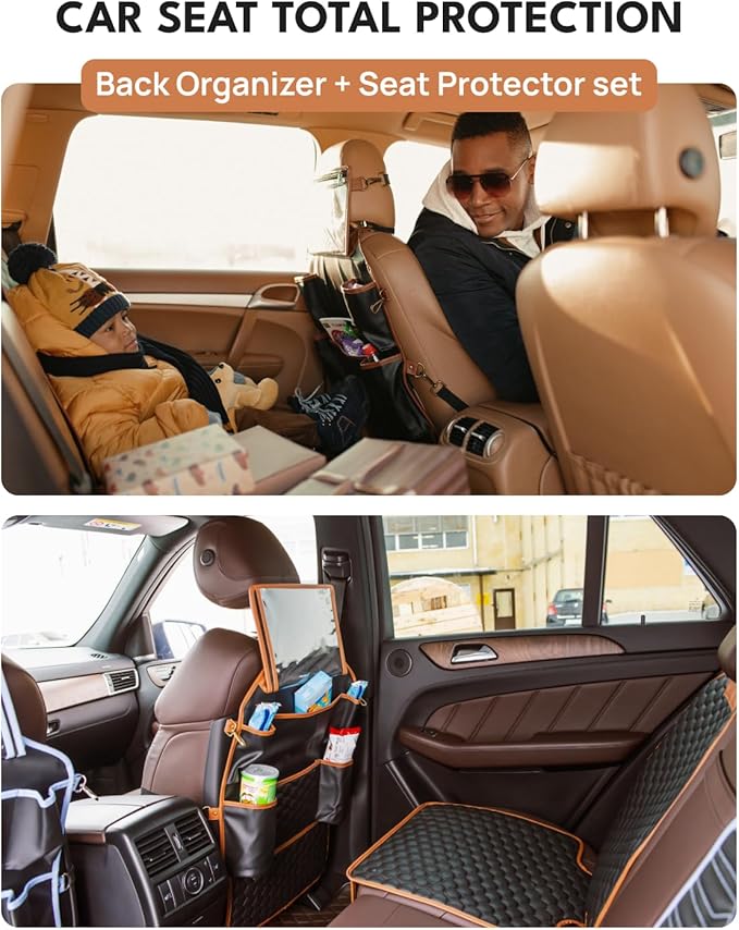 Set Seat Back Organizer & Car Seat Protector Hexy Waterproof & Non-Slip Protector for Child Car Cushion for Leather and Fabric Seats