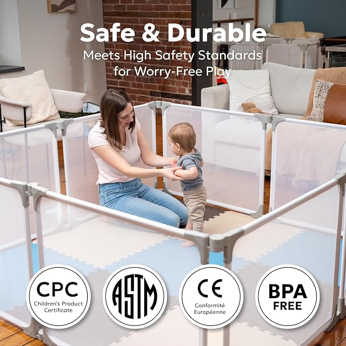 MioTetto Baby Playpen 74x74 – Safe & Sturdy Play Pen, Easy to Assemble and Store Playpen for Babies and Toddlers with Breathable Panels – Indoor & Outdoor Fence Play Area – Perfect with Play Mat