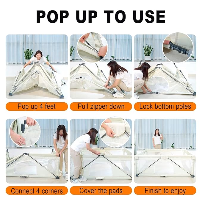 Foldable Baby Playpen 59x71 inch, iTiLike Playpen for Babies and Toddlers with 50 PCS Ocean Balls & 4 Handles, Indoor & Outdoor Kids Safety Play Pen Area, Portable Travel Play Yard (Beige)