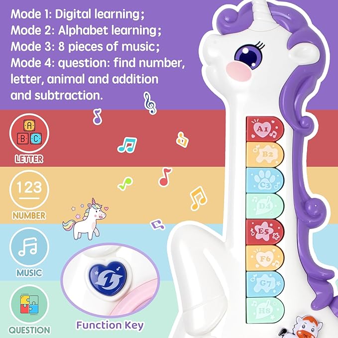 Marstone Toys for 1 Year Old Girl Birthday Gifts: Baby Musical Unicorn Toys 12-18 Months, Educational Cartoon Guitar for Toddlers 1-2, Infant Interactive Learning Present for 1st First Christmas, Xmas