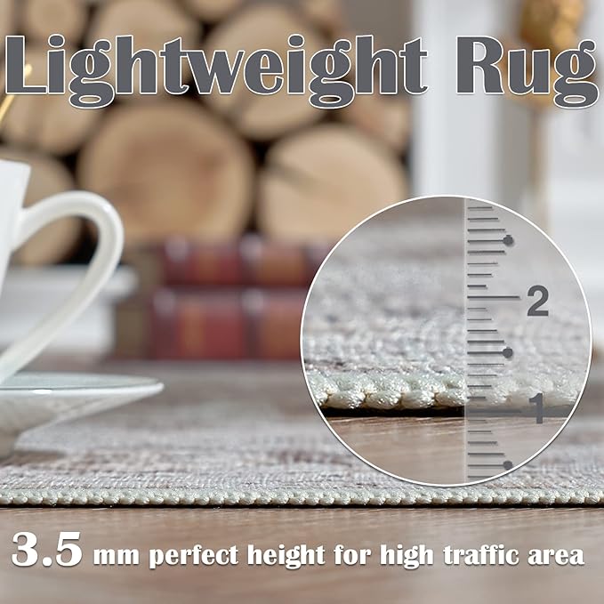 jinchan Area Rug 4x6 Washable Vintage Rug Floor Cover Traditional Thin Grey Multi Distressed Floral Print Indoor Mat for Bedroom Living Room Kitchen Dining Room