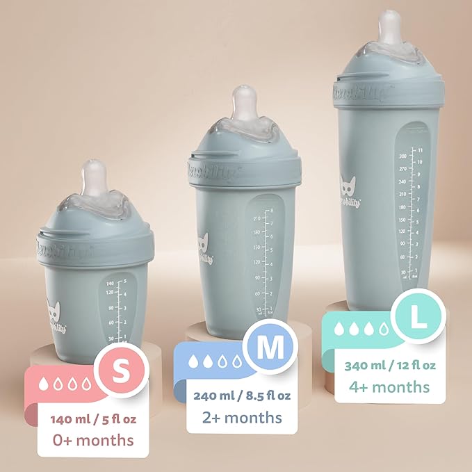Herobility Double Anti-Colic Baby Bottles – 8.5 fl oz/240ml – 4-Pack – Multicolor – White, Gray, Pink, Hawthorn Rose