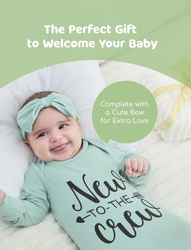 PATPAT Baby Sleeper Gown with Bamboo Viscose for Newborn Girls Boys, Knotted Nightgown with Mittens for Infant Home Coming