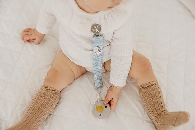 Copper Pearl Pacifier Clip 3-Pack: Premium Knit Binky Clips for Baby Girls and Boys - Stylish Stainless Steel Pacifier Holder Clip - Baby Pacifier Clips for No More Floor Drops - Lennon