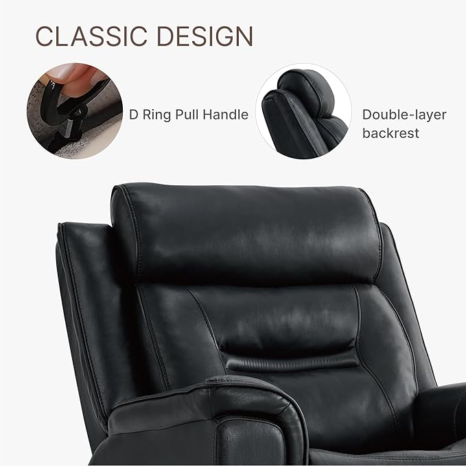 Leather Recliner Chair, 360° Swivel Rocker for Adults Manual Rocking Reclining Chair with Adjustable Backrest Footrest for Living Room Bedroom Home Theater Seating