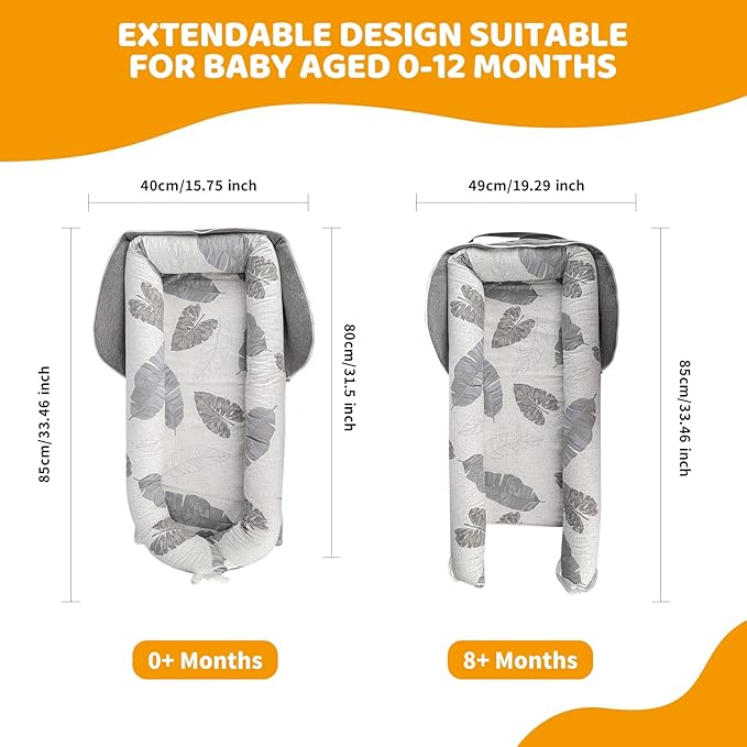 TDTOK Baby Lounger, Soft Breathable Cotton Baby Lounger 0-12 Months, Portable Floor Baby Nest Lounger for Home and Travel Newborn Essentials Gifts for Boys & Girls Baby Lounger Bed