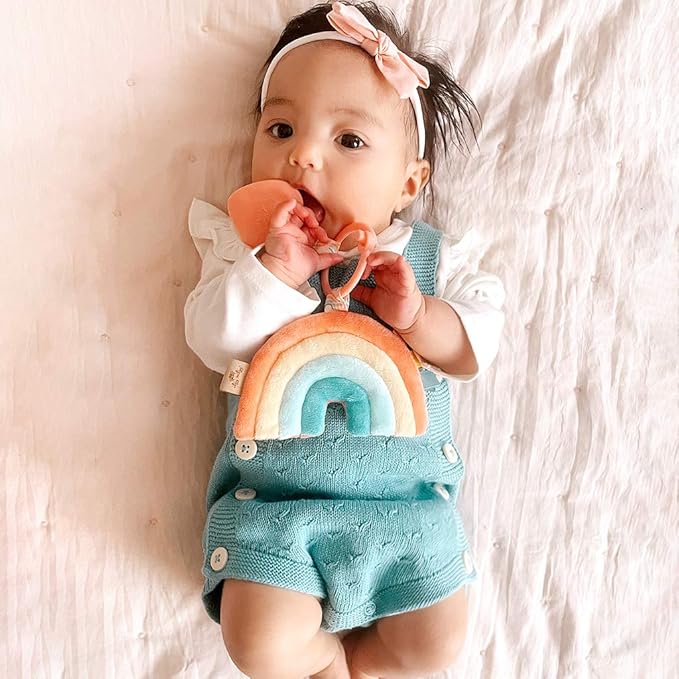 Itzy Ritzy Infant Toy & Teether - Itzy Pal Baby Teething Toy Includes Lovey, Crinkle Sound, Textured Ribbons & Silicone Teether for Newborn (Rainbow)