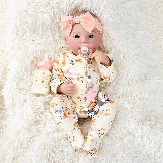 17" Realistic and Cute Reborn Baby Girl Zoey Opened Her Eyes, Handmade Lifelike Reborn Doll, Advanced Painted Vinyl Gift Set for Kids Age 3+