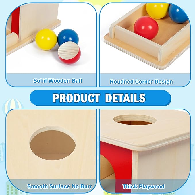 Adena Montessori Wooden Toy for 6-12 Month Baby 3 Balls,Sorting and Stacking Colorful Learning Education Toy for Toddler Kid 1-2 Year Old, Preschool Girl and Boy Gift(Full Size Typical)