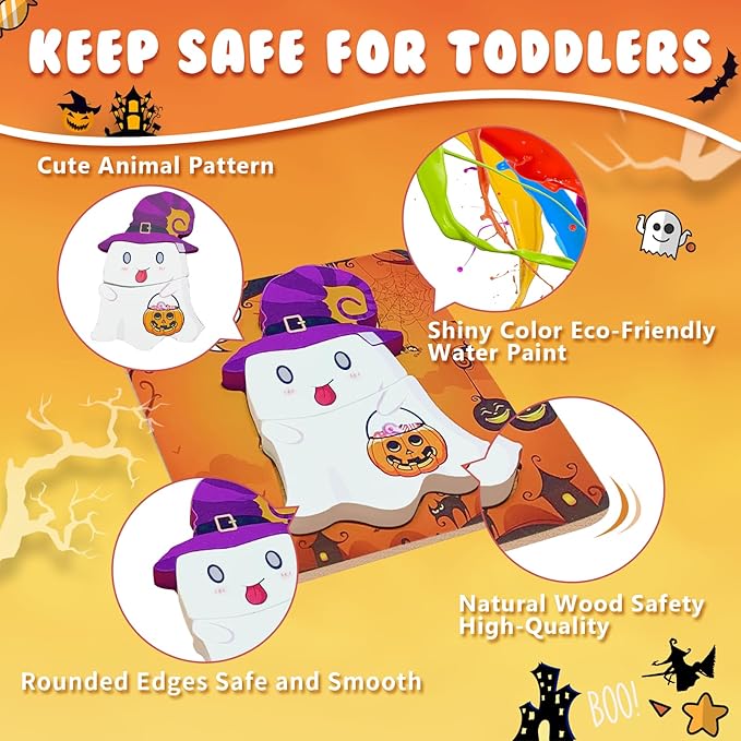 Halloween Puzzle Toys 6 Pack Wooden Puzzles for Toddlers Montessori Toy for 1 2 3 4 Year Old Boys Girls Toddler Gifts Halloween Treat Bags Gifts