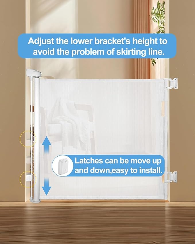 Retractable Baby Gate for Doorways and Stairs, Mesh Safety Gate for Pet, Indoor & Outdoor Use, One-Hand Operation, Easy Installation, 33.6" Tall, Expands to 71" Wide(White,33.6"x71")