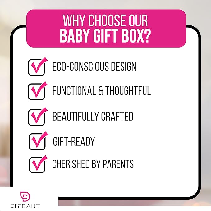 DI'FRANT Newborn Baby Gift Box | Educational Teething Toy & Soothing Crochet Rattle Set | 70% Bamboo & 30% Cotton | Perfect Baby Full Moon Gift in Eco-Friendly Kraft Box (White Checkered)