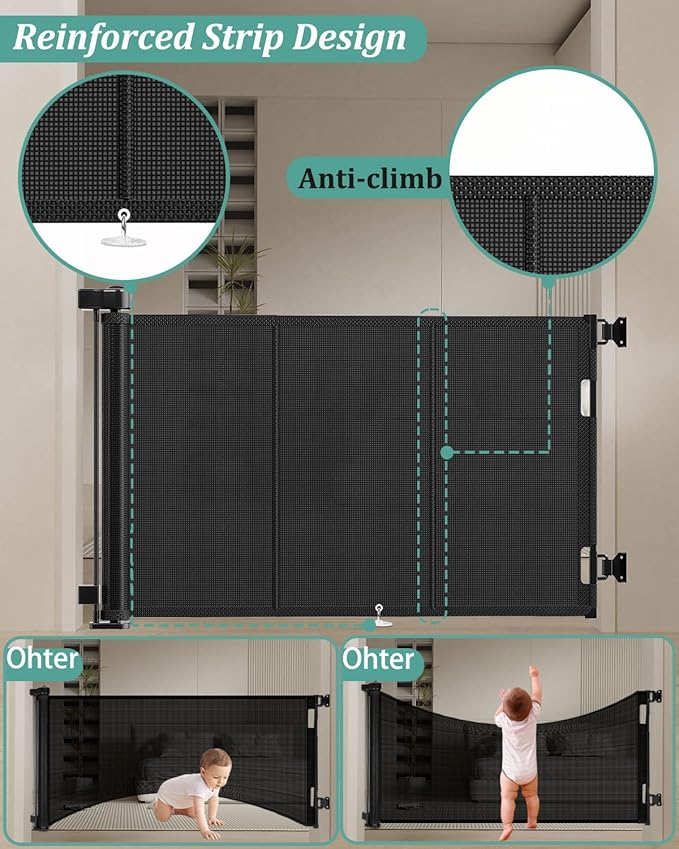 Upgraded 71" Retractable Baby Gates with Reinforced Strip Design to Prevent Crawling Through, 34" Tall Retractable Dog Gate, 6 FT Retractable Gates for Stairs, Doorways, Hallways