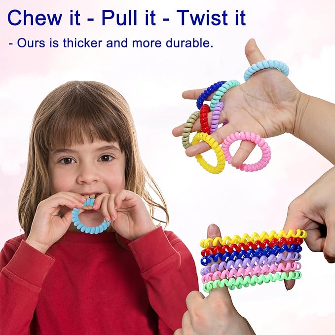 Sensory Chew Bracelets for Boys and Girls, 8 Pack Stretchy Coil Bracelet Fidget Toys for Kids with Autism ADHD SPD or Special Needs, Oral Motor Aids Jewelry Reduce Teething Biting and Anxiety