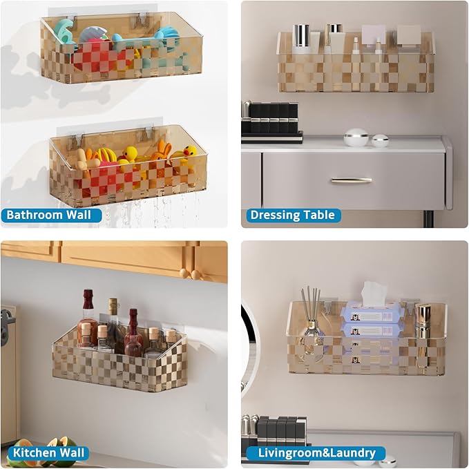 Natheeph Bath Toy Storage Holder, 2 Pack Large Capacity Bath Toy Organizer for Tub Clear Baby Bathtub Toy Storage Multi Use Shower Caddy for Bathroom, Bedroom & More (Brown)