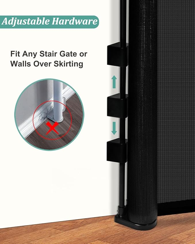 Upgraded 50" Retractable Baby Gates with Reinforced Strip Design to Prevent Crawling Through, 34" Tall Retractable Dog Gate, Retractable Gates for Stairs, Doorways, Hallways