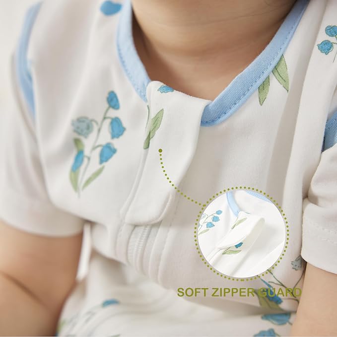 Super Soft 0.5 TOG Sleep Sack with Legs, 100% Organic Cotton Side Open Lightweight Toddler Sleep Sack with Feet, Bluebell, M