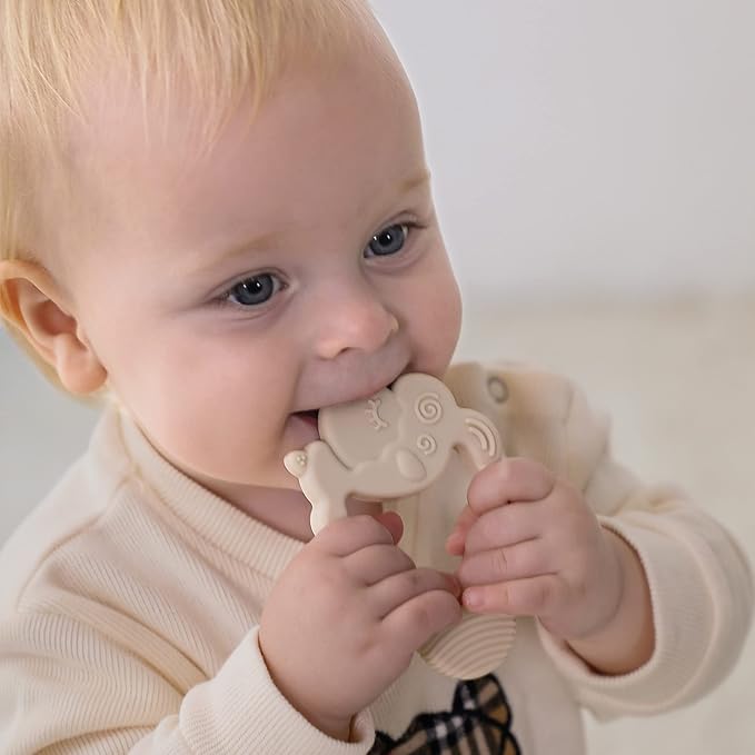 Moonkie Teething Toy, Safe & Easy to Hold BPA Free Silicone Baby Soothing Teethers, Prevent Finger Sucking Teether Toys Best for Babies 0-6 6-12 Months (Sheep Muted)