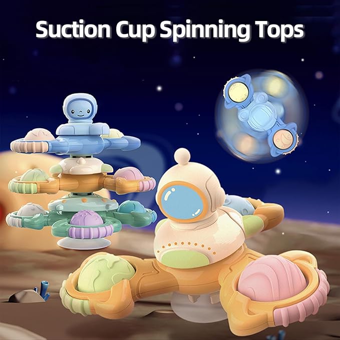Jollybaby 3-Piece Suction Cup Spinner Toys for Boy & Girl, Spinning Tops for Toddlers, Birthday Gift for Infant, Sensory Baby Bath Toys