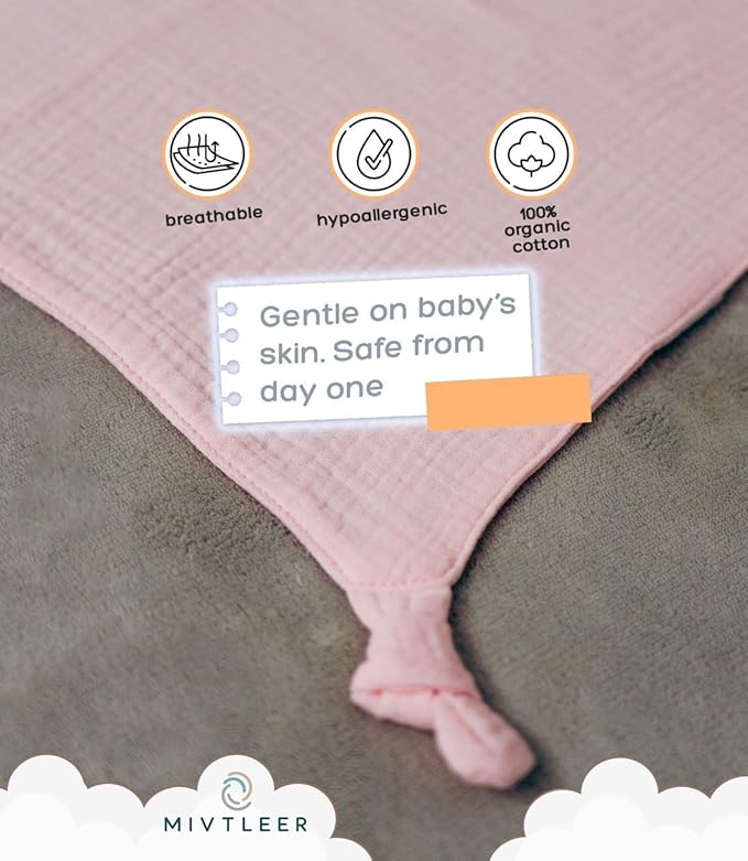 Baby Lovey Blanket β Muslin Security Blanket with Plush Bunny for Newborn Boys or Girls β Soft and Cozy Lovey 24 x 24 inches