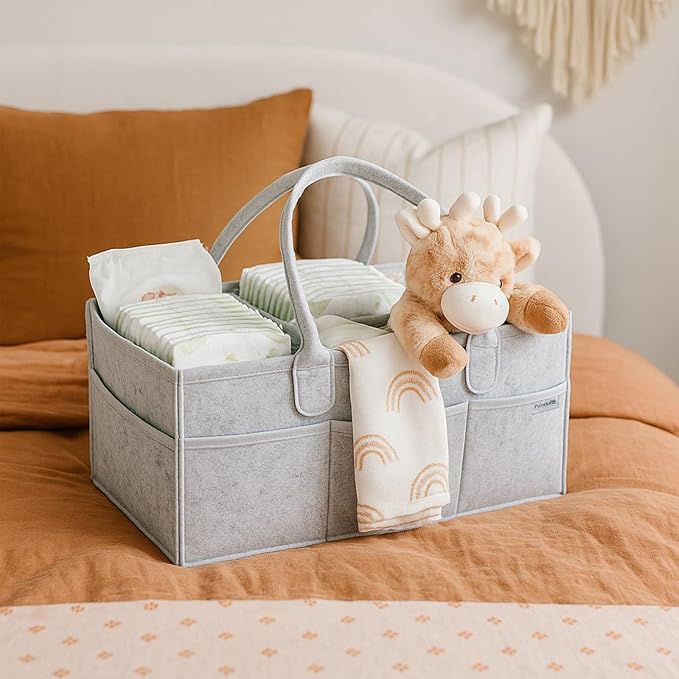 PUTSKA Nursery Storage Basket - Baby Diaper Caddy Organizer for Diaper Station, Newborn Essentials, Baby Shower Gifts and Registry Must-Haves for Boy or Girl