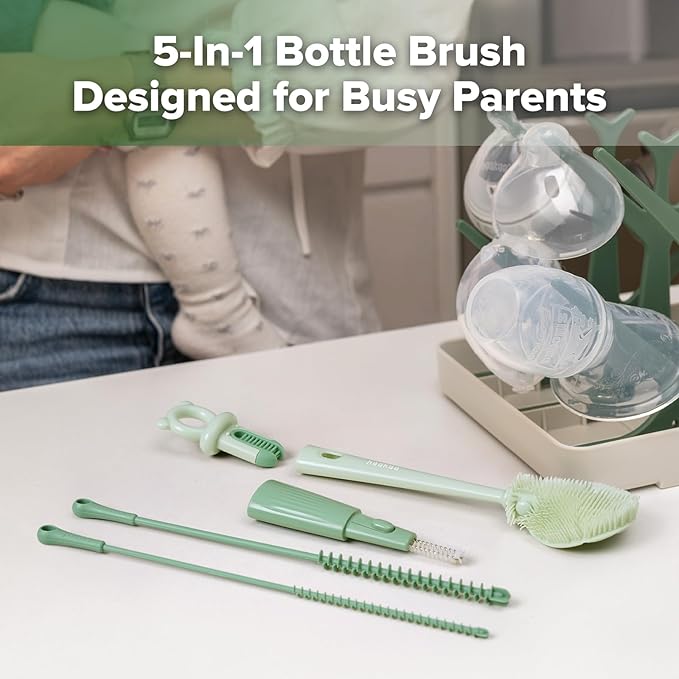 Haakaa 5-in-1 Cleaning Brush Set β Baby Bottle Brush & Bottle Brush Cleaner, Multi-Purpose 360Β° Comprehensive Cleaning for Breast Pumps, Breast Milk Collector, Baby Bottles, Nipples ,Straw β Portable