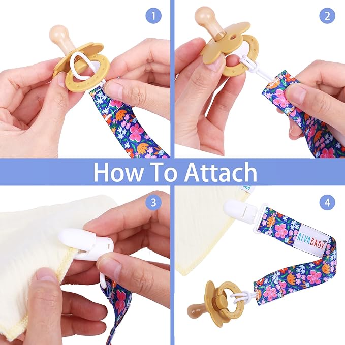 ALVABABY Pacifier Clips Floral 8 Packs Paci Clip Holder Leashes for Baby Girls Fits Teething Rings