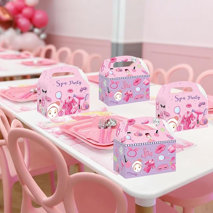 Spa Favor Box Decorations 12PCS Spa Birthday Party Supplies Makeup Theme Gift Boxes Spa Treat Box for Girls Princess Slumber Party Decor