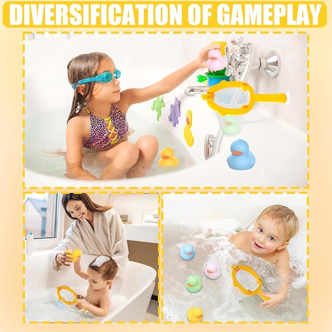 No Hole Mold Free Bath Toys for Toddlers 1-3, Water Toys for 6-12 Months Infants with Storage Bag, Baby Silicone Duck Toys for Bathtub, Shower, Tub, 6-Piece Toddler Bath Toy Set Kids Boys Girls Gifts