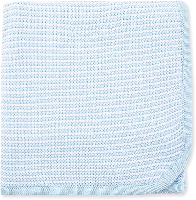 Little Me Knit Baby Blanket – 100% Soft Cotton, Snuggly and Breathable, Perfect as a Swaddle, Stroller Blanket or Nursery Decor for Boys and Girls, Blue Stripe, 30 x 40 Inches