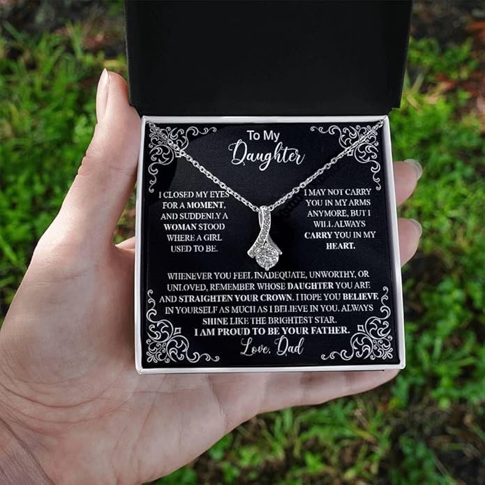 To My Daughter Gift Necklace From Dad or Mom - Badass Daughter Jewelry With Heartfelt Message & Elegant Box