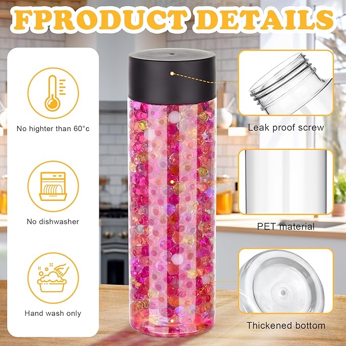 DI QIU REN 16 Pcs Clear Plastic Bottles Empty Sensory Bottles with Caps PET Plastic Juice Bottles Reusable Bulk Leakproof Drink Container Water Bottle for Juice Milk (Black Lid, 13.5 oz/ 400 ml)