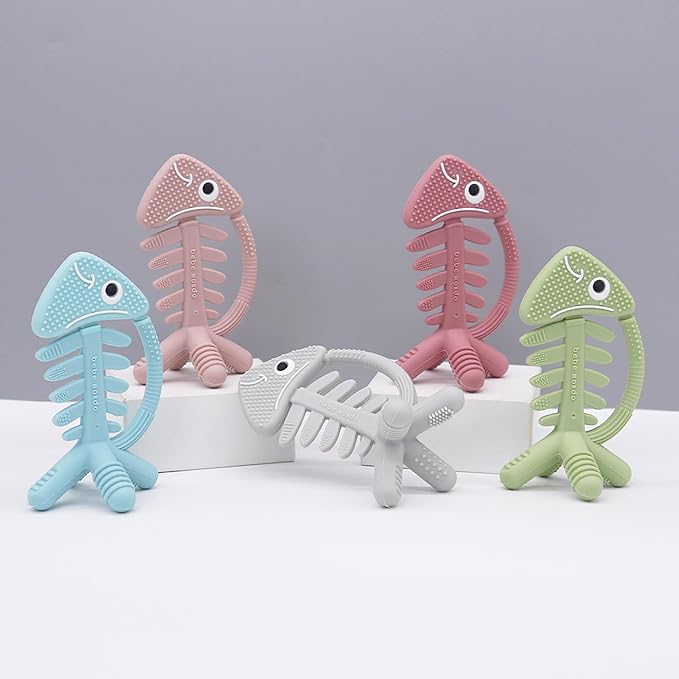 3in1 Infant Toys, Teething Toys 3-6 6-12 Months, Teethers for Babies 3-6-12 Months, for Teething Relief, Baby Gift, Silicone,Sensory, Baby Toys 0-6 Months,USA Patent Pending,Fish,(Pink)