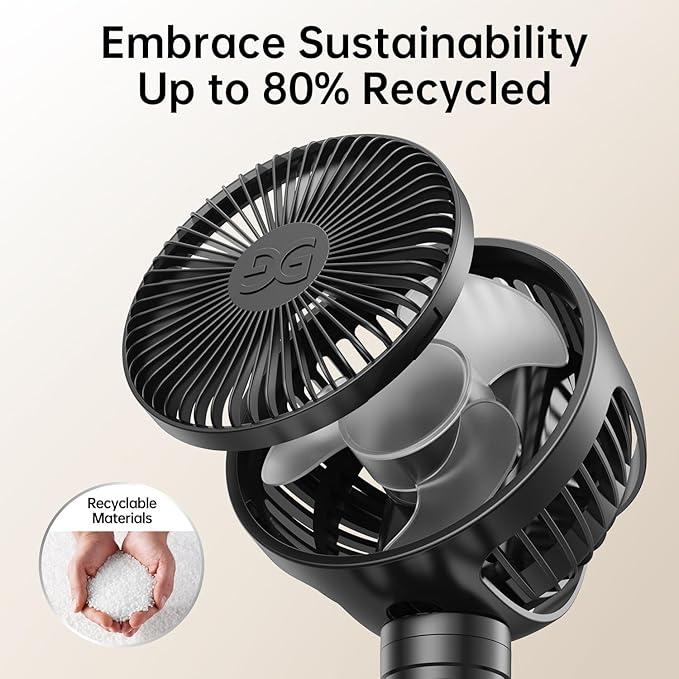 GUSGU Baby Stroller Fan with Clip, Rechargeable & Battery Operated Portable Fan with 16H Max Runtime, Hands Free 360Β° Adjustable Quiet Personal Fan for Travel, Car Seat, Crib, Trolley, Bedroom