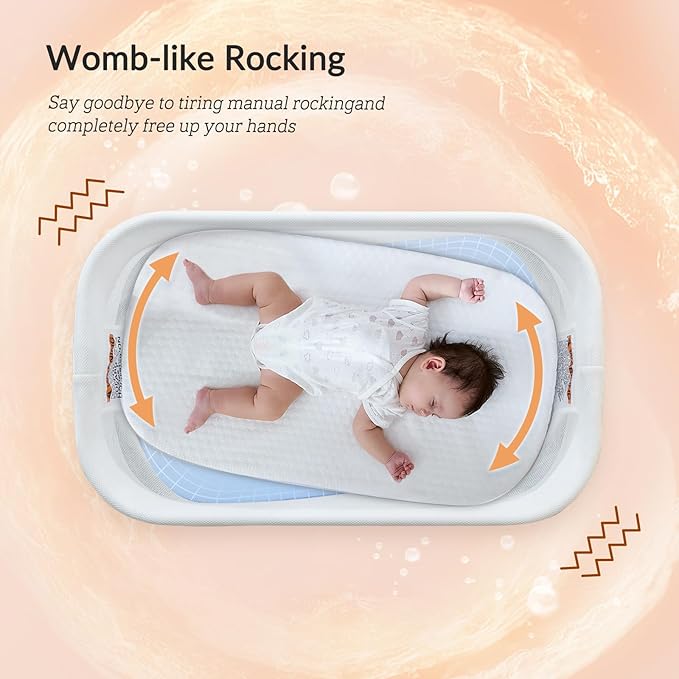 Rocking Bassinet for Baby 3 Speeds Electric Bedside Sleeper with White Noise, Automatic Bedside Crib for Newborn, Brownish-Yellow