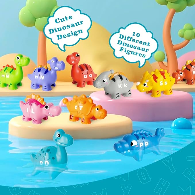 52PCS Dinosaur Alphabet Learning Toys for Toddlers 3-5, 10 Different Dinosaur Figures, Montessori Educational Toys Gifts for Boy Girl, Preschool Learning Activities, Double Sided ABC Matching Game
