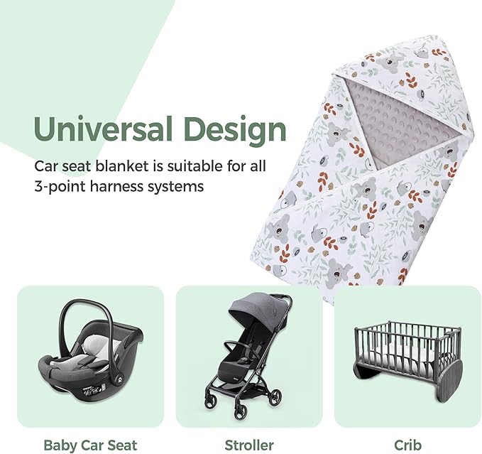 Miracle Baby Car Seat Blanket for Babies, Minky Dot Carseat Swaddle Blankets for Infants Newborn Boys and Girls (Koala)
