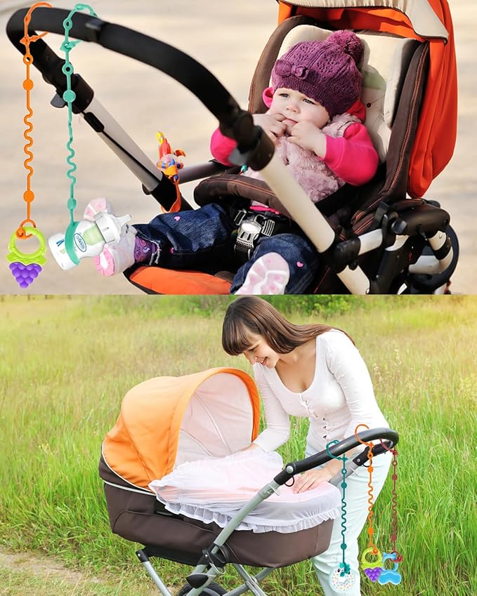 Toy Straps for Baby, 5pcs Adjustable Toy Holder for Stroller Accessories, Silicone Baby Tether Pacifier Clip, No Throw Baby Travel Essential Leash for High Chair, Car Seat (4-Pack)