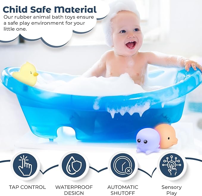 Lumipets Kids Bath Toys Set – Light Up Bath Cubes & Floating Rubber Animal Toys, Bathtub Lights for Kids, Swimming Bath Toys, Colorful LED Light-Up Baby Toys for Fun Bathtime